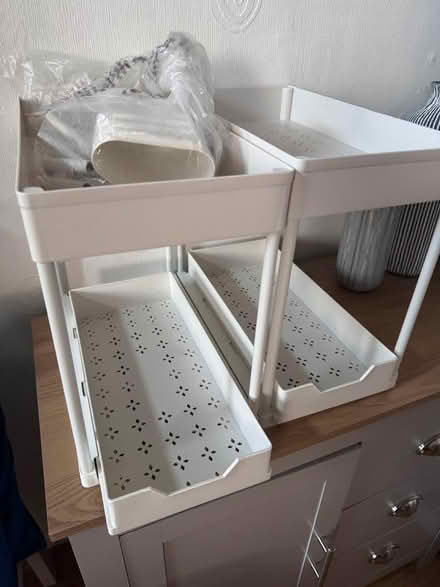 Photo of free 2x white storage (under sink) units with slide drawers (Heath End WS3) #1