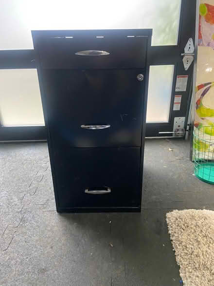 Photo of free Black 3-drawer filing cabinet (West Davis) #2