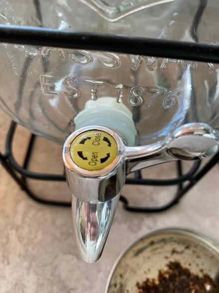 Photo of free 2 Large Glass Jars with tap & screw top lid & original frame (Leckhampton GL53) #2