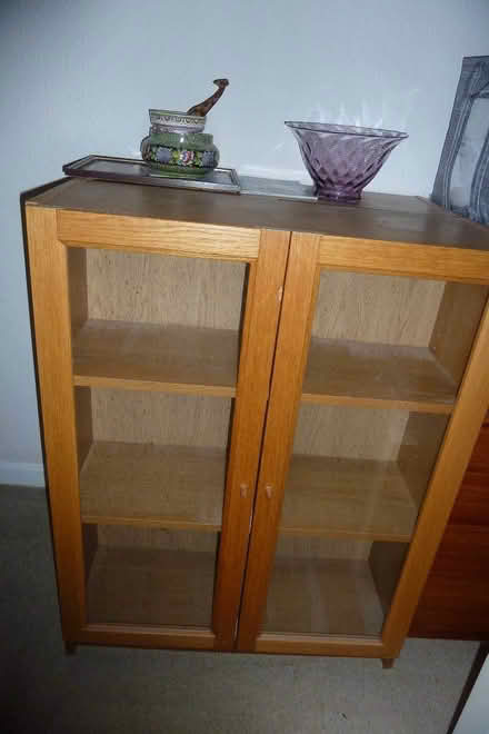 Photo of free Two IKEA Billy glass-fronted oak veneer bookcases (Mudeford BH23) #2
