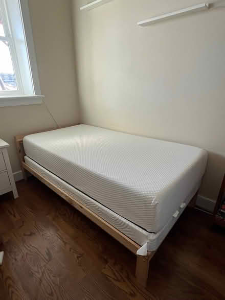 Photo of free Twin mattress/boxspring/frame (Cardozo) #1