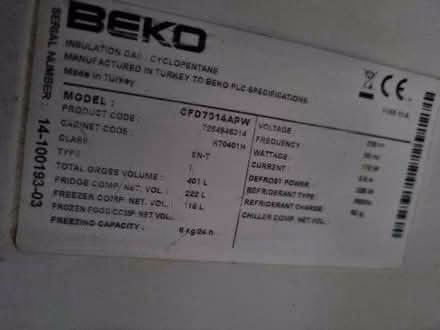 Photo of free Beko working fridge freezer (N8 hornsey) #2