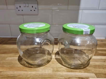 Photo of free 2 x large glass jars with lids (East Blatchington BN25) #1