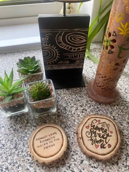 Photo of free Big candle on stand, incense holder. 3 small Fake plants (Bannockburn FK7) #3
