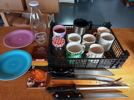 Photo of free Set of mugs, plates, knives etc (Pontefract) #1