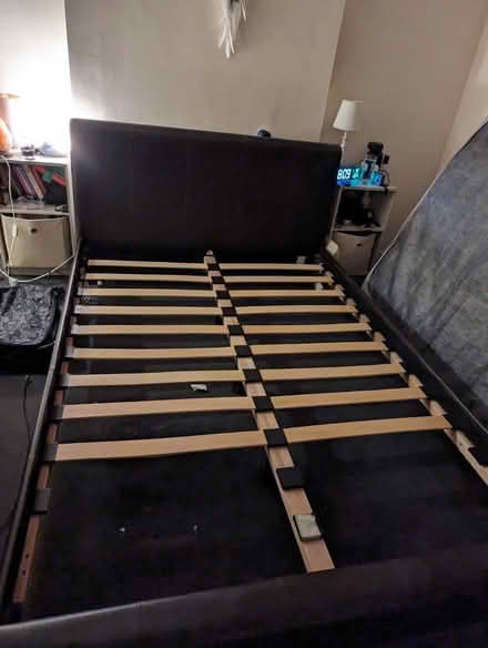 Photo of free Double Leather Bed-missing 4 slats (Intake S12) #1