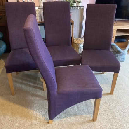 Photo of free 4 x Dining Chairs - Purple Fabric and wooden legs (Seaside BN23) #1