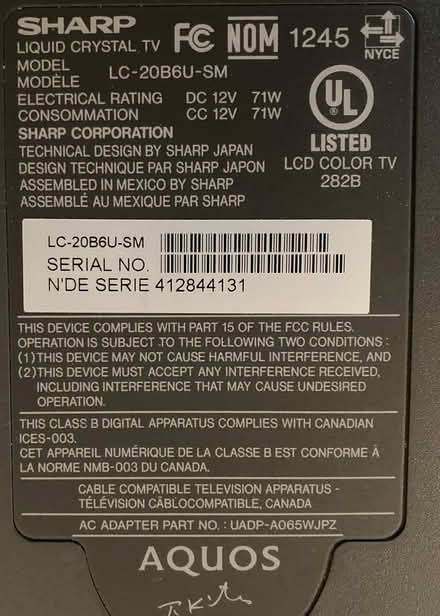Photo of free TV Sharp LC-20B6U-SM (West Annapolis) #1