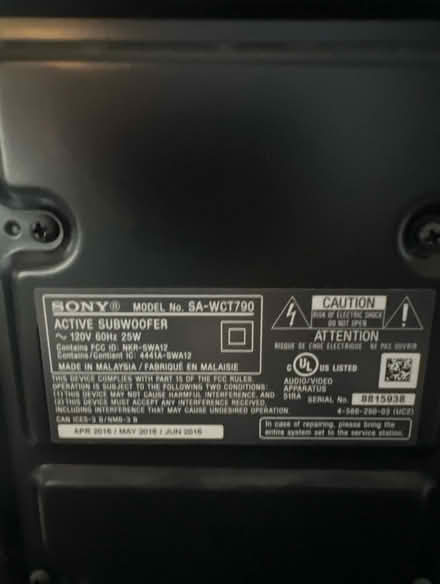 Photo of free Sony SA WCT 790 speaker (Country Club Park/Mid City) #3