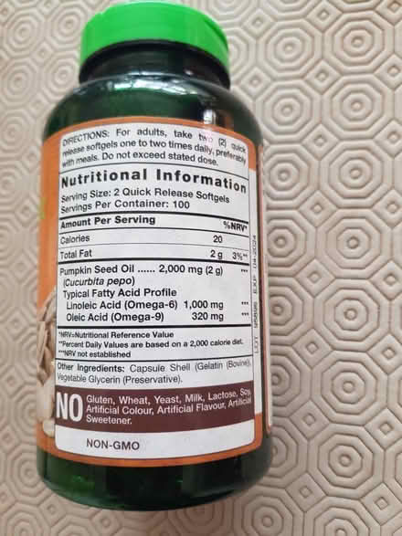 Photo of free Cold pressed pumpkin seed oil softgels (Townsend AL3) #3