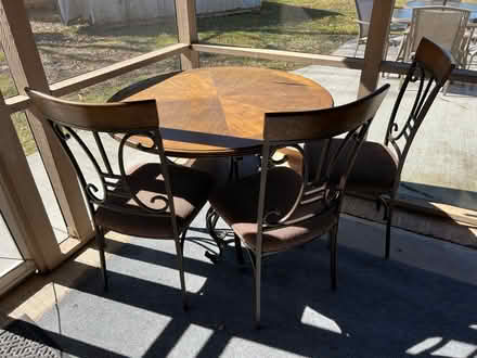 Photo of free Wooden table and 3 chairs (Yardley) #1