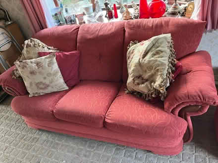 Photo of free Sofa red comfy with footstool (SK12) #1