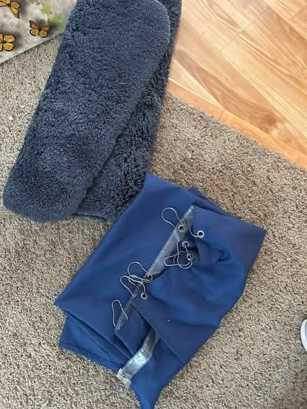 Photo of free Navy bathroom rug & shower curtain (Eubank/Montgomery) #1