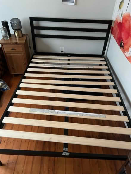 Photo of free Full black metal bed frame (West Oakland) #1