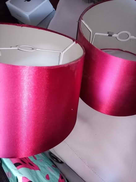 Photo of free Pair of shiny burgundy lampshades (Reddingmuirhead FK2) #1