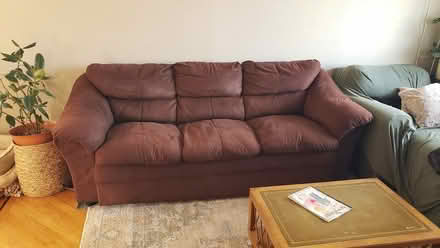 Photo of free Brown Couch with 3 slip covers (Lents) #1