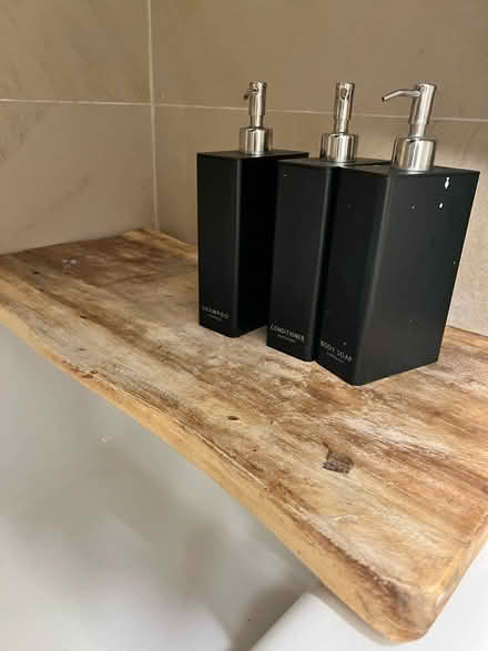 Photo of free Wood Bath caddy + toiletry bottles (dumbo) #1