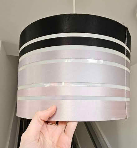 Photo of free Pair Striped (Black, Pink, Lilac Metallic) Light Lamp Shades (Kempston MK42) #4