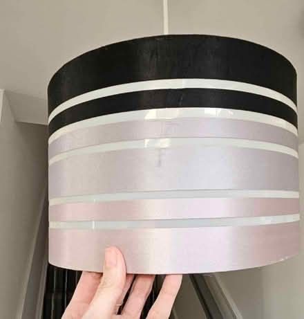Photo of free Pair Striped (Black, Pink, Lilac Metallic) Light Lamp Shades (Kempston MK42) #3