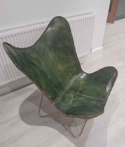 Photo of free Green leather chair with gold frame (Hornby LA2) #2