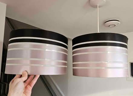 Photo of free Pair Striped (Black, Pink, Lilac Metallic) Light Lamp Shades (Kempston MK42) #1