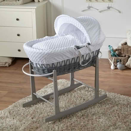 Photo of free Grey wicker moses basket with stand (Goosnargh PR3) #1
