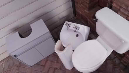 Photo of free Bathroom pedestal sink & under cabinet + toilet (Penwortham Lane PR1) #1