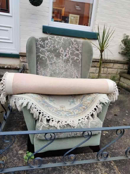 Photo of free Upholstered chair and wool rug (Meersbrook S8) #1