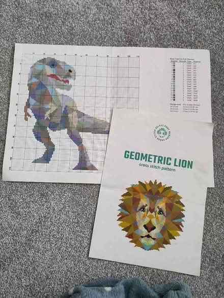 Photo of free 2 x Geometric Cross Stitch patterns (T-Rex and Lion) (Woking GU22) #1