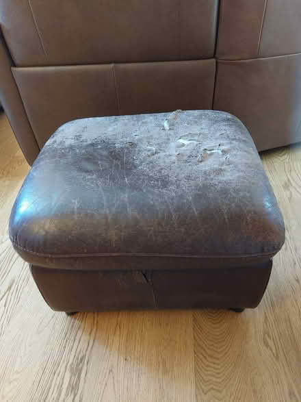 Photo of free Upcycle project - dark brown leather storage footstool (Aston OX18) #2