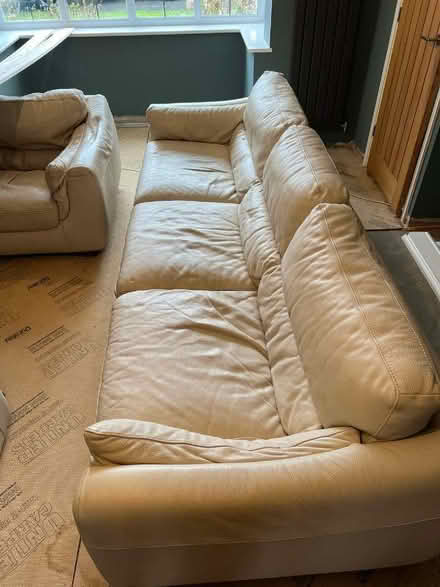 Photo of free Cream leather sofa and 2 chairs (Brinscall PR6) #2