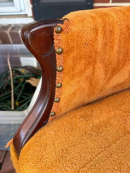 Photo of free Upholstered wooden armchair (Old Ellicott City) #2