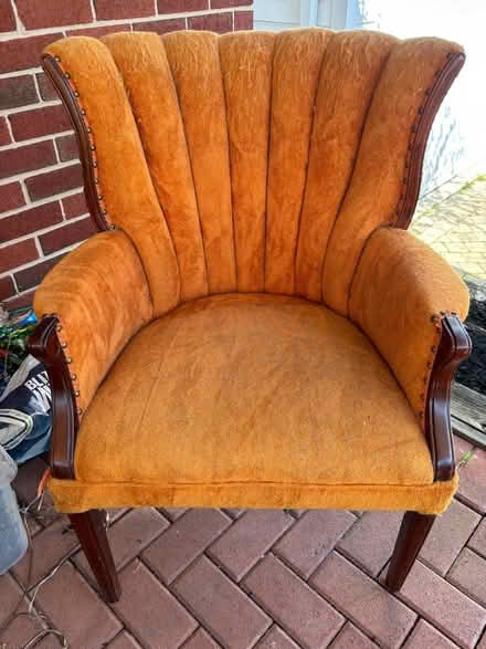 Photo of free Upholstered wooden armchair (Old Ellicott City) #1