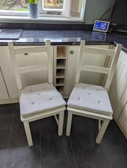 Photo of free Two solid pine chairs with cushions (Heaton Park M25) #1