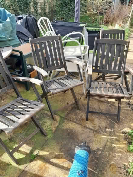 Photo of free 4 wooden folding garden chairs (Bridgnorth High Town WV16) #1