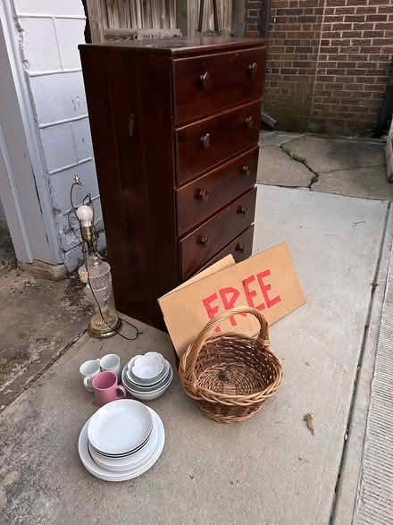 Photo of free Five drawer dresser and dishes (NW DC Friendship/Chevy Chase) #2