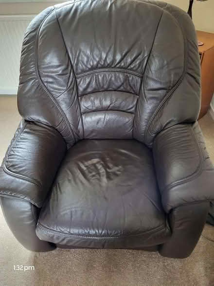 Photo of free Black leather sofa, 2 chairs,stool and cushions (Limekilns KY11) #4