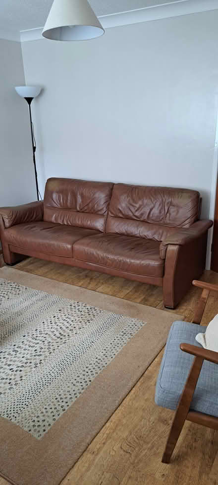 Photo of free Three seater brown leather sofa (Southampton SO16) #1