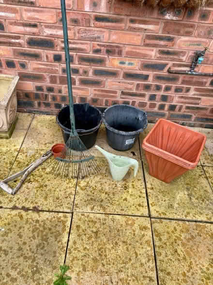Photo of free Plant pots, rake, buckets (Flint) #1