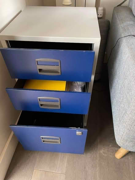 Photo of free 3-drawer Filing cabinet and hanging files (Tetbury GL8) #1