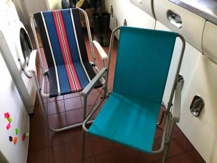 Photo of free 2 folding canvas and metal garden chair (Mollington CH1) #1