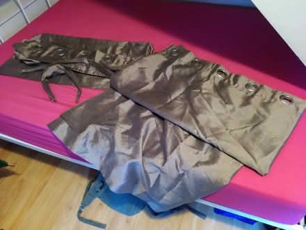 Photo of free 2 * Curtains - 160cm wide x 180cm high w/ ties (mild damage) (Battersea SW11) #1
