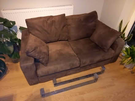 Photo of free Brown faux suede two seat sofa (Altrincham WA14) #1