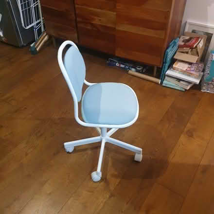 Photo of free Ikea kids desk chair in white and powder blue (Chapel End E17) #1
