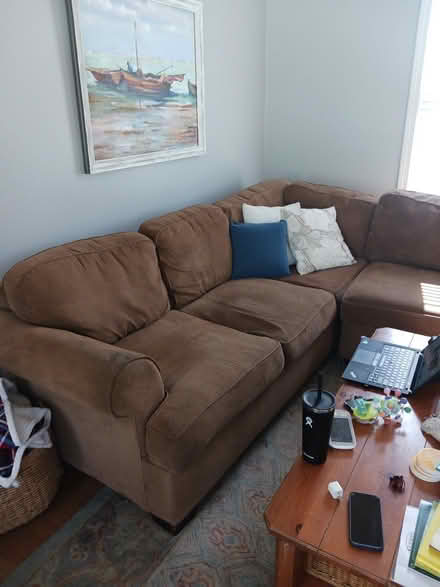 Photo of free Brown sectional couch (By Danbury High school) #2