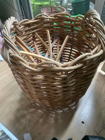 Photo of free Cane basket with coat hangers (Fitzgibbon) #2