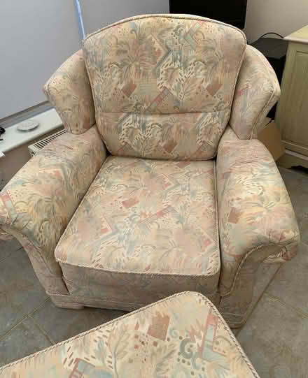 Photo of free 2 seater settee, 2 armchairs and a pouffee (Southport PR8) #2