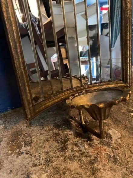 Photo of free Pair of Wall mirror candle scones in distressed gold metal. (Bower Hinton TA12) #3