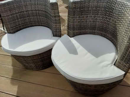 Photo of free Set of 2 Pagoda rattan effect outdoor seats with pads (Hoole CH2) #2