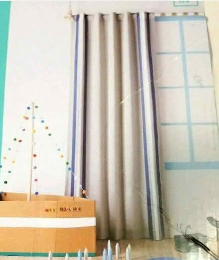Photo of free 4 Gray/Blue/White Striped Curtains (Ponderosa Park (Sunnyvale)) #3